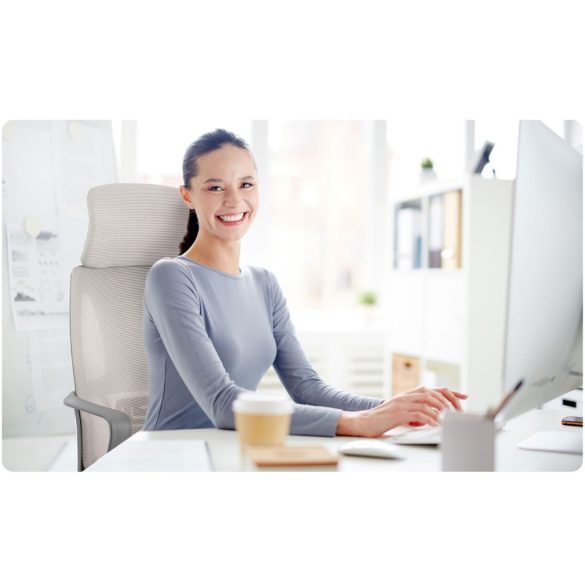 Irodai szék, Sofotel Praga, világosszürke, 118-128 cm, mikrohálós háttámla, állítható, hintamechanika, gázliftes magasságállítás, gumírozott kerekek