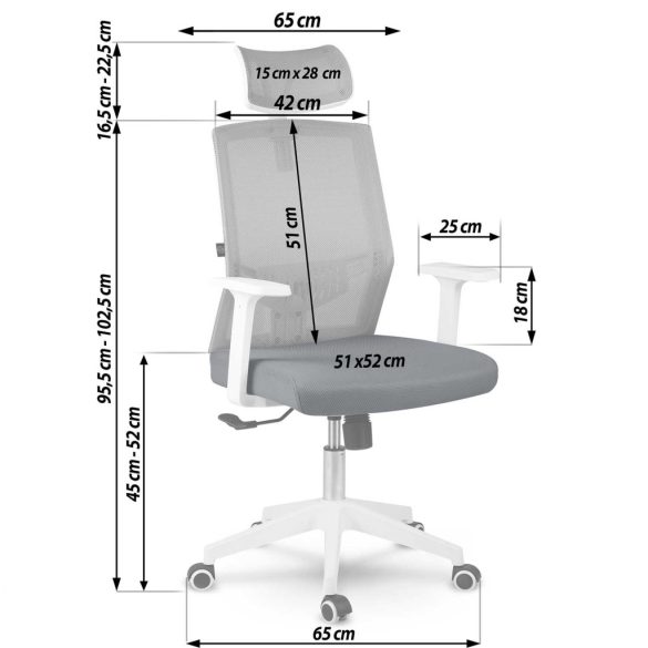 Irodai szék, Sofotel Rotar, sötétszürke, mikrohálós, hintamechanika, állítható fejtámla, állítható ülésmagasság, gumírozott kerekek, ötágú talp