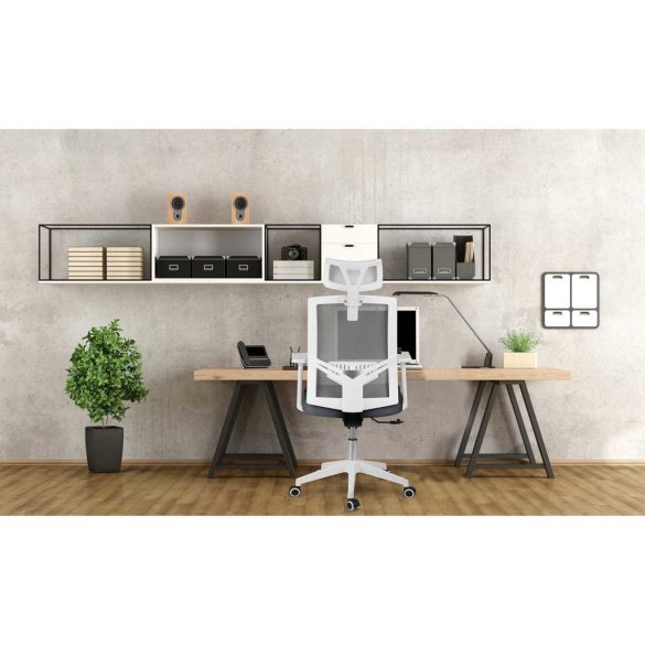 Irodai szék, Sofotel Rotar, sötétszürke, mikrohálós, hintamechanika, állítható fejtámla, állítható ülésmagasság, gumírozott kerekek, ötágú talp