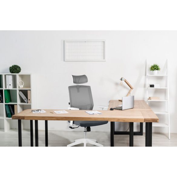 Irodai szék, Sofotel Rotar, sötétszürke, mikrohálós, hintamechanika, állítható fejtámla, állítható ülésmagasság, gumírozott kerekek, ötágú talp