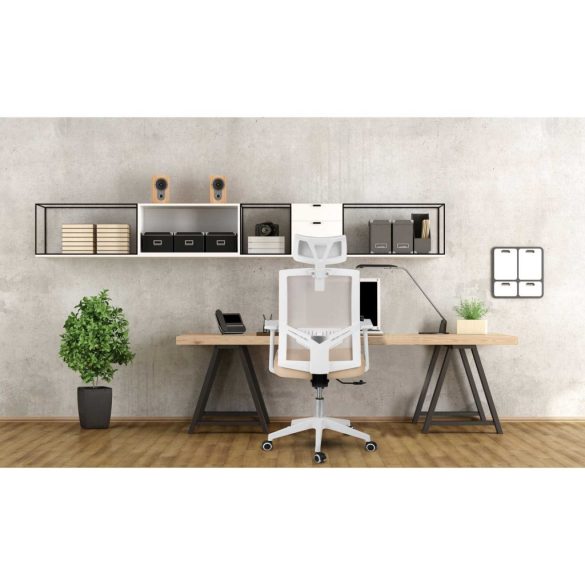 Irodai szék, Sofotel Rotar, bézs, mikrohálós, hintamechanika, állítható fejtámla, állítható ülésmagasság, gumírozott kerekek, ötágú talp