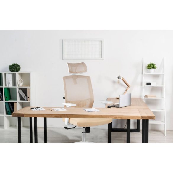 Irodai szék, Sofotel Rotar, bézs, mikrohálós, hintamechanika, állítható fejtámla, állítható ülésmagasság, gumírozott kerekek, ötágú talp