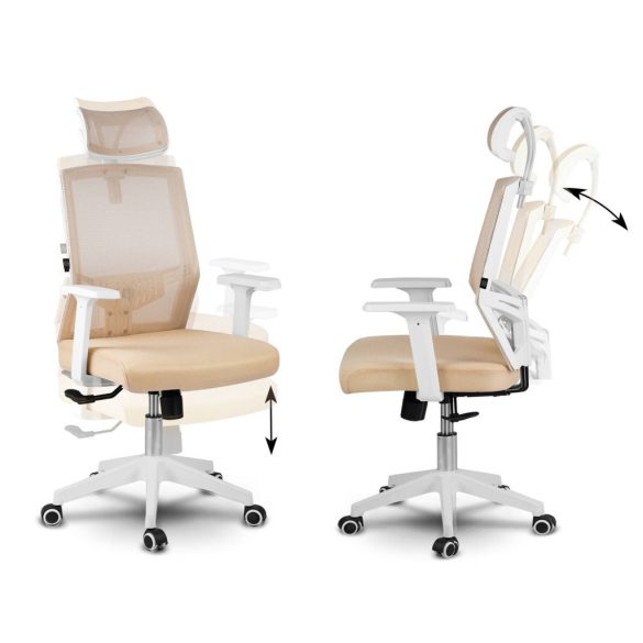 Irodai szék, Sofotel Rotar, bézs, mikrohálós, hintamechanika, állítható fejtámla, állítható ülésmagasság, gumírozott kerekek, ötágú talp