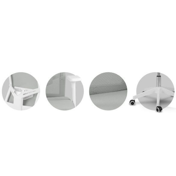 Irodai szék, Sofotel Rotar, szürke, mikrohálós, hintamechanika, állítható fejtámla, állítható ülésmagasság, gumírozott kerekek, ötágú talp