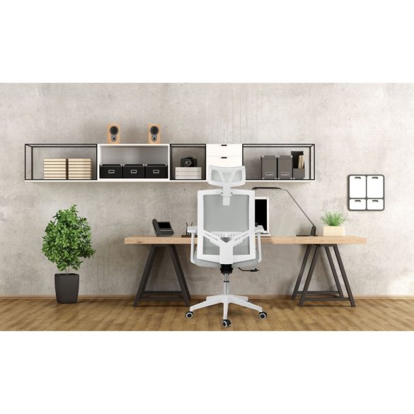 Irodai szék, Sofotel Rotar, szürke, mikrohálós, hintamechanika, állítható fejtámla, állítható ülésmagasság, gumírozott kerekek, ötágú talp