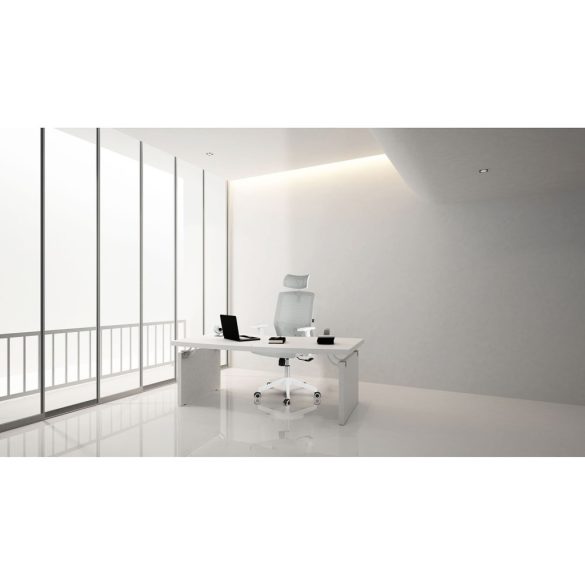 Irodai szék, Sofotel Rotar, szürke, mikrohálós, hintamechanika, állítható fejtámla, állítható ülésmagasság, gumírozott kerekek, ötágú talp