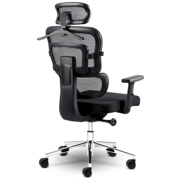 Irodai szék, Sofotel Nicea, fekete, 115-127 cm, mikrohálós háttámla, állítható, hintamechanika, gázliftes magasságállítás, gumírozott kerekek, 120 kg teherbírás