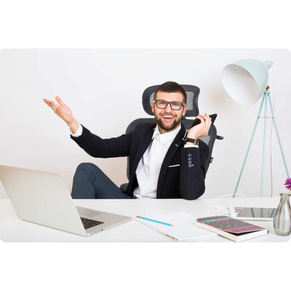 Irodai szék, Sofotel Nicea, fekete, 115-127 cm, mikrohálós háttámla, állítható, hintamechanika, gázliftes magasságállítás, gumírozott kerekek, 120 kg teherbírás