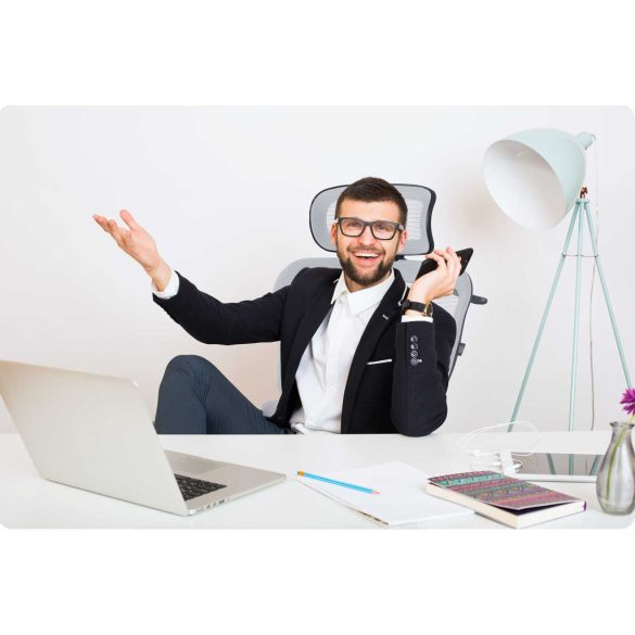 Irodai szék, Sofotel Nicea, szürke, 115-127 cm, mikrohálós háttámla, állítható, hintamechanika, gázliftes magasságállítás, gumírozott kerekek, 120 kg teherbírás