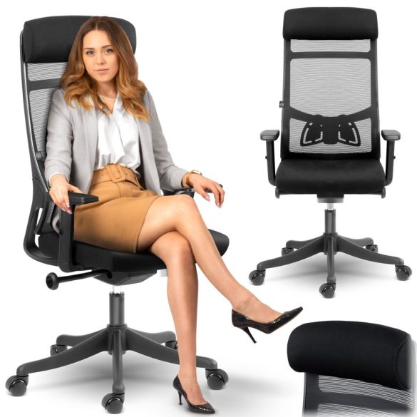 Irodai szék, Sofotel Brema, fekete, 121-127 cm, mikrohálós háttámla, állítható, gázliftes magasságállítás, gumírozott kerekek, 120 kg teherbírás