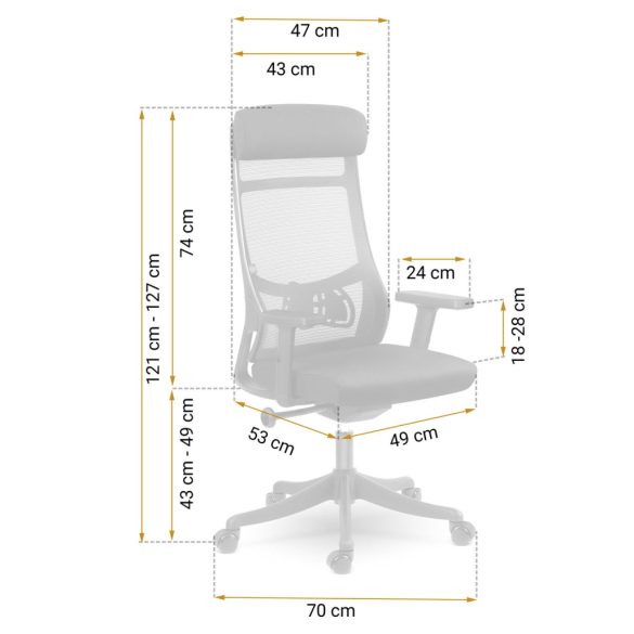 Irodai szék, Sofotel Brema, fekete, 121-127 cm, mikrohálós háttámla, állítható, gázliftes magasságállítás, gumírozott kerekek, 120 kg teherbírás