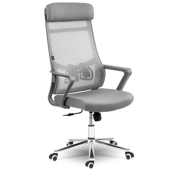 Irodai szék, Sofotel Brema, szürke, 121-127 cm, mikrohálós háttámla, állítható, gázliftes magasságállítás, gumírozott kerekek, 120 kg teherbírás