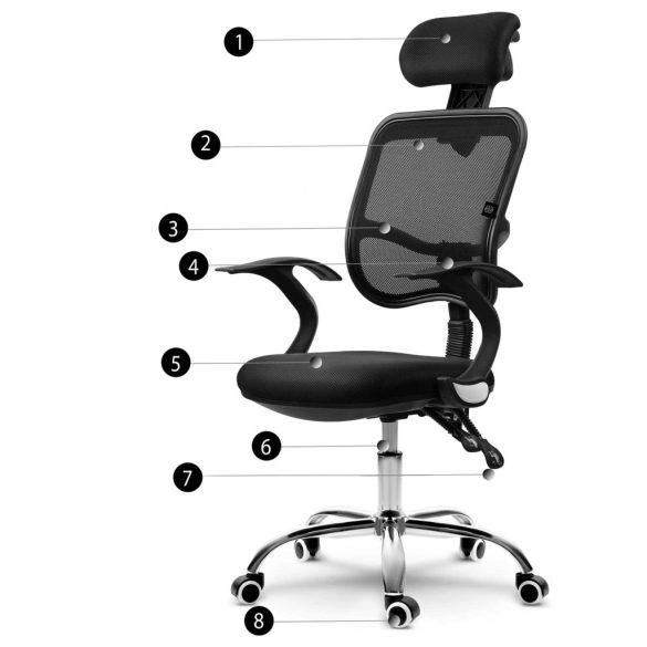 Irodai szék, Sofotel Ryga, fekete, 107-131 cm, mikrohálós háttámla, állítható, gázliftes magasságállítás, gumírozott kerekek, 120 kg teherbírás