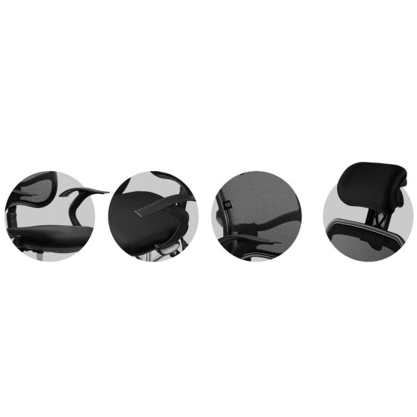 Irodai szék, Sofotel Ryga, fekete, 107-131 cm, mikrohálós háttámla, állítható, gázliftes magasságállítás, gumírozott kerekek, 120 kg teherbírás