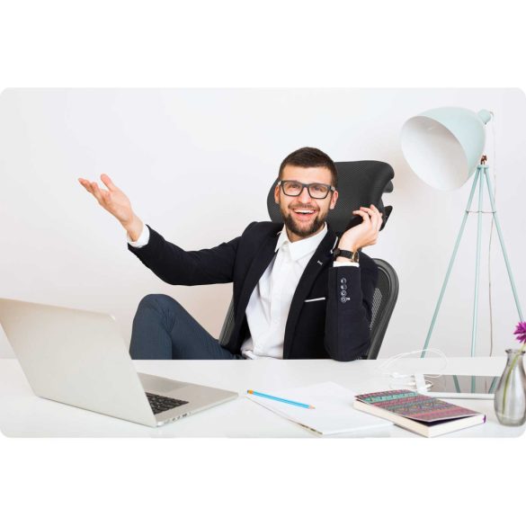 Irodai szék, Sofotel Ryga, fekete, 107-131 cm, mikrohálós háttámla, állítható, gázliftes magasságállítás, gumírozott kerekek, 120 kg teherbírás