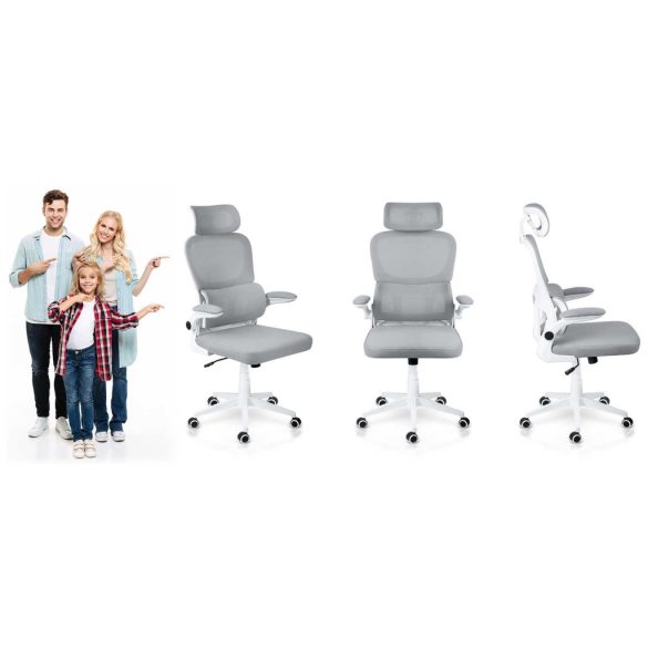 Irodai szék, Sofotel Formax, szürke, 121-131 cm, mikrohálós háttámla, állítható, hintamechanika, gázliftes magasságállítás, gumírozott kerekek, 120 kg teherbírás