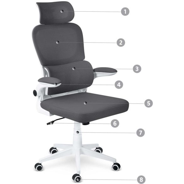 Irodai szék, Sofotel Formax, grafitszürke, 121-131 cm, mikrohálós háttámla, állítható, hintamechanika, gázliftes magasságállítás, gumírozott kerekek, 120 kg teherbírás