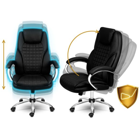 Irodai szék, Sofotel Batory, fekete, 115–121 cm, műbőr kárpit, állítható magasság, gumírozott kerekek, hintamechanika, 120 kg teherbírás