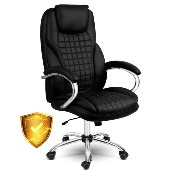 Irodai szék, Sofotel Batory, fekete, 115–121 cm, műbőr kárpit, állítható magasság, gumírozott kerekek, hintamechanika, 120 kg teherbírás