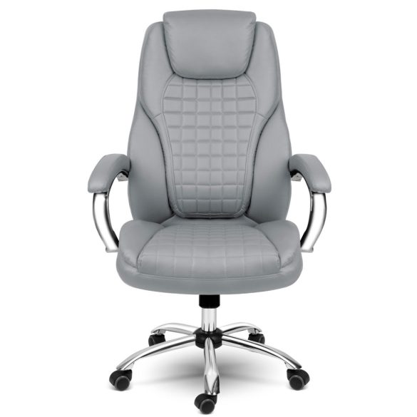 Irodai szék, Sofotel Batory, világosszürke, 115–121 cm, műbőr kárpit, állítható magasság, gumírozott kerekek, hintamechanika, 120 kg teherbírás