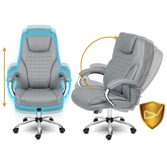 Irodai szék, Sofotel Batory, világosszürke, 115–121 cm, műbőr kárpit, állítható magasság, gumírozott kerekek, hintamechanika, 120 kg teherbírás