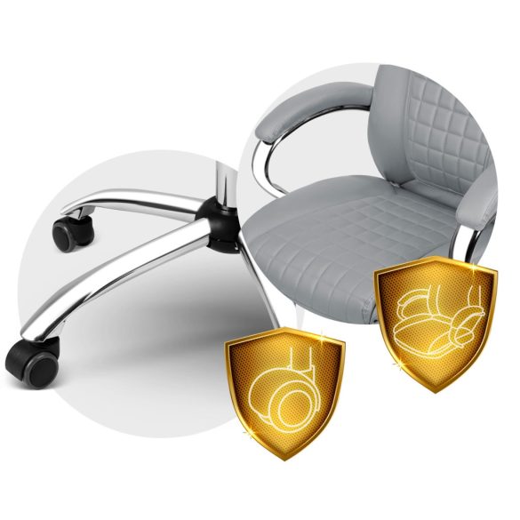 Irodai szék, Sofotel Batory, világosszürke, 115–121 cm, műbőr kárpit, állítható magasság, gumírozott kerekek, hintamechanika, 120 kg teherbírás