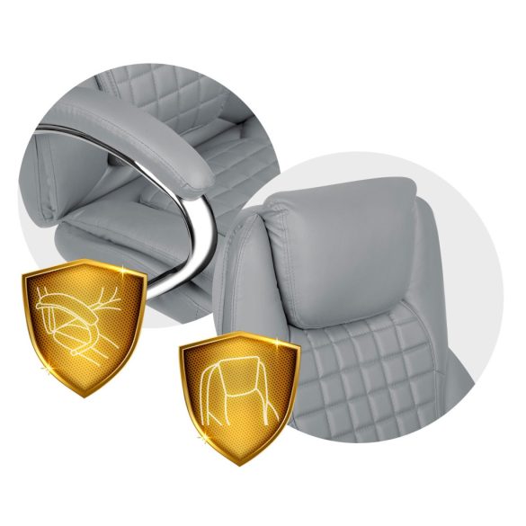 Irodai szék, Sofotel Batory, világosszürke, 115–121 cm, műbőr kárpit, állítható magasság, gumírozott kerekek, hintamechanika, 120 kg teherbírás