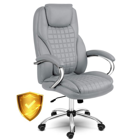 Irodai szék, Sofotel Batory, világosszürke, 115–121 cm, műbőr kárpit, állítható magasság, gumírozott kerekek, hintamechanika, 120 kg teherbírás