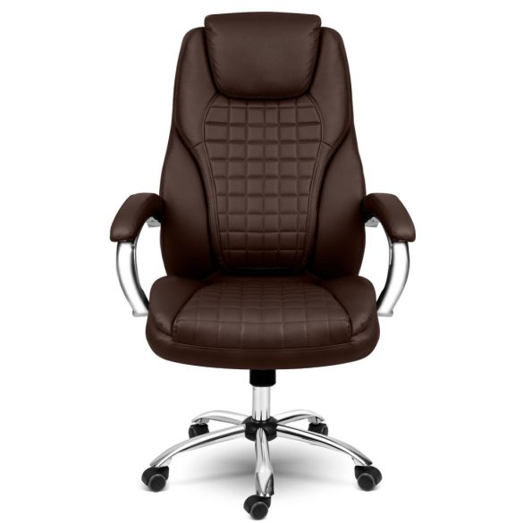 Irodai szék, Sofotel Batory, gesztenyebarna, 115–121 cm, műbőr kárpit, állítható magasság, gumírozott kerekek, hintamechanika, 120 kg teherbírás