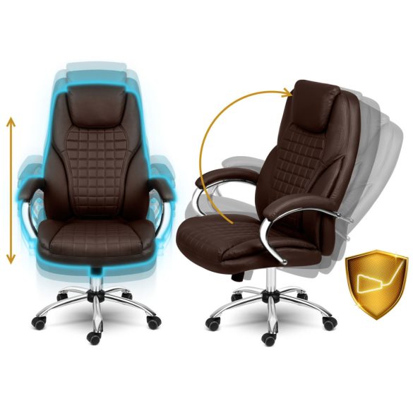 Irodai szék, Sofotel Batory, gesztenyebarna, 115–121 cm, műbőr kárpit, állítható magasság, gumírozott kerekek, hintamechanika, 120 kg teherbírás