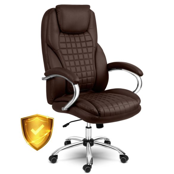 Irodai szék, Sofotel Batory, gesztenyebarna, 115–121 cm, műbőr kárpit, állítható magasság, gumírozott kerekek, hintamechanika, 120 kg teherbírás