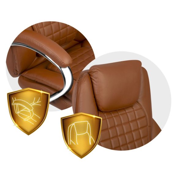 Irodai szék, Sofotel Batory, barna, 115–121 cm, műbőr kárpit, állítható magasság, gumírozott kerekek, hintamechanika, 120 kg teherbírás