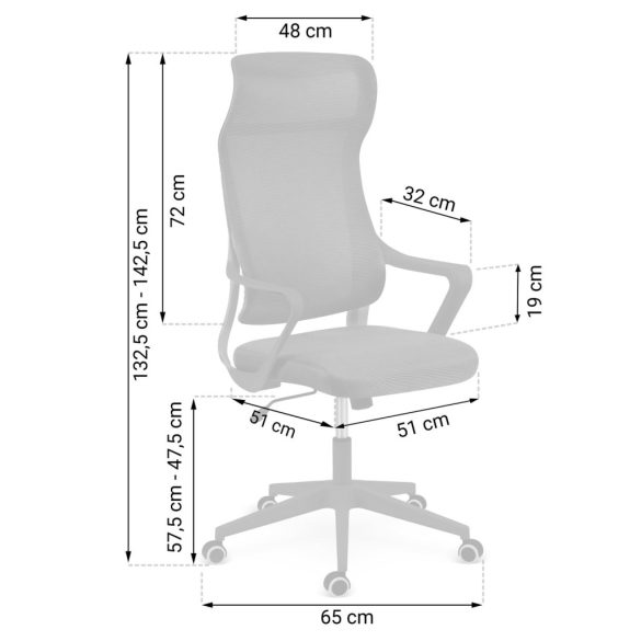Irodai szék, Sofotel Labi, fekete, 132,5-142,5 cm, mikrohálós háttámla, deréktámasz, hintamechanika, gázliftes magasságállítás, gumírozott kerekek, 120 kg teherbírás