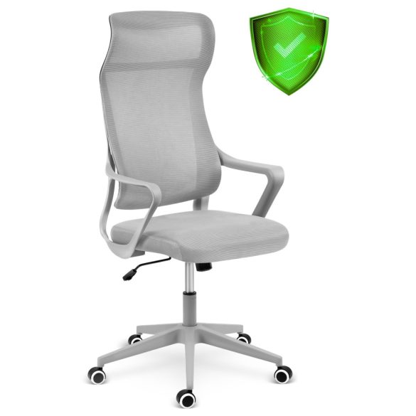 Irodai szék, Sofotel Labi, szürke, 132,5-142,5 cm, mikrohálós háttámla, deréktámasz, hintamechanika, gázliftes magasságállítás, gumírozott kerekek, 120 kg teherbírás