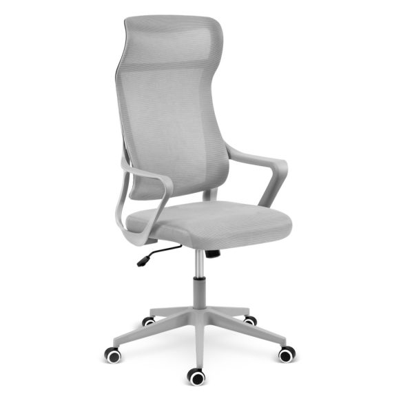 Irodai szék, Sofotel Labi, szürke, 132,5-142,5 cm, mikrohálós háttámla, deréktámasz, hintamechanika, gázliftes magasságállítás, gumírozott kerekek, 120 kg teherbírás