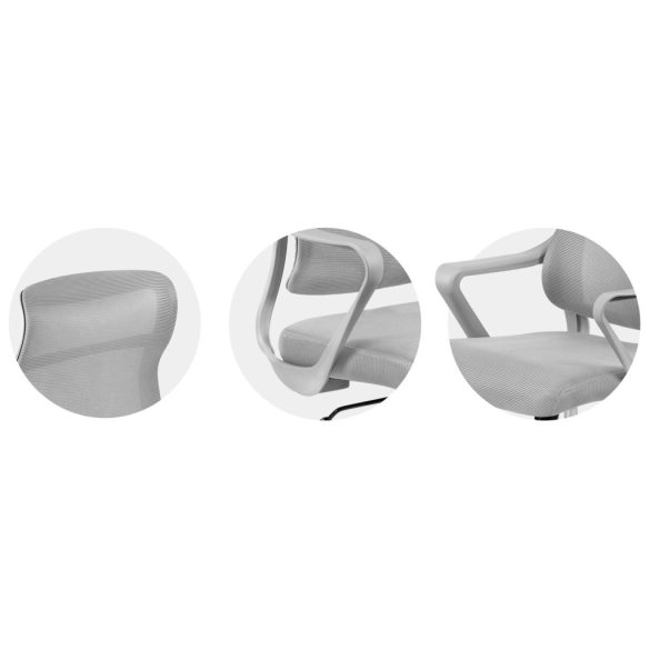 Irodai szék, Sofotel Labi, szürke, 132,5-142,5 cm, mikrohálós háttámla, deréktámasz, hintamechanika, gázliftes magasságállítás, gumírozott kerekek, 120 kg teherbírás