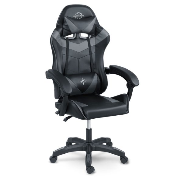 Gamer szék, Sofotel Draknor, fekete-szürke, 41-48 cm ülésmagasság, gumírozott kerekek, derék- és fejpárnával, 120 kg teherbírás