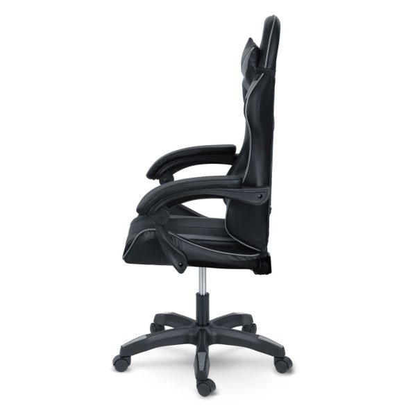 Gamer szék, Sofotel Draknor, fekete-szürke, 41-48 cm ülésmagasság, gumírozott kerekek, derék- és fejpárnával, 120 kg teherbírás