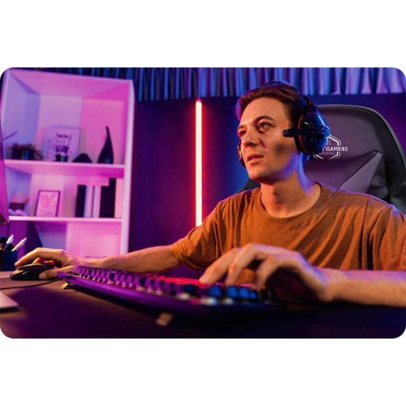 Gamer szék, Sofotel Draknor, fekete-szürke, 41-48 cm ülésmagasság, gumírozott kerekek, derék- és fejpárnával, 120 kg teherbírás