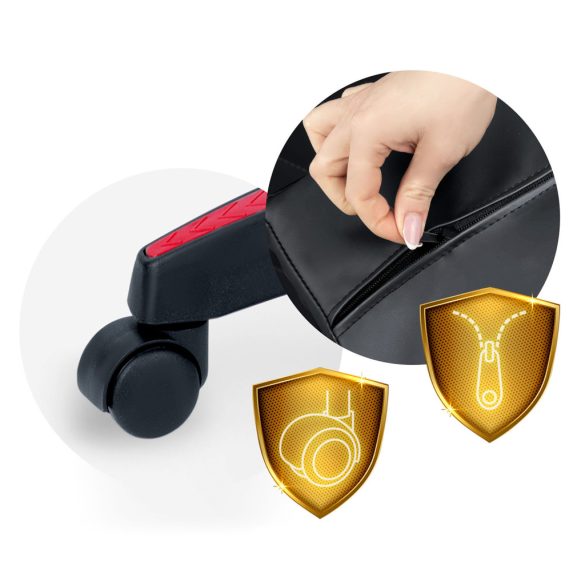 Gamer szék, Sofotel Draknor, fekete-piros, 41-48 cm ülésmagasság, gumírozott kerekek, derék- és fejpárnával, 120 kg teherbírás