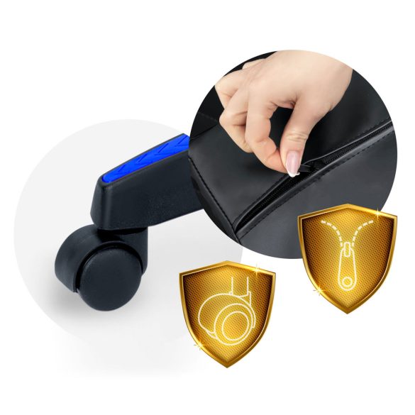 Gamer szék, Sofotel Draknor, fekete-kék, 41-48 cm ülésmagasság, gumírozott kerekek, derék- és fejpárnával, 120 kg teherbírás