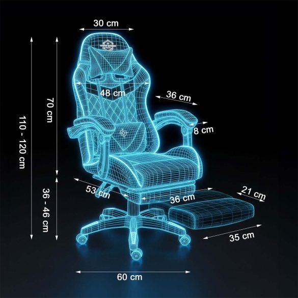 Gamer szék, Sofotel Draknor II, fekete-szürke, 36–46 cm ülésmagasság, lábtartós, dönthető, derék- és fejpárnával, 150 kg teherbírás (Kiállítási darab)