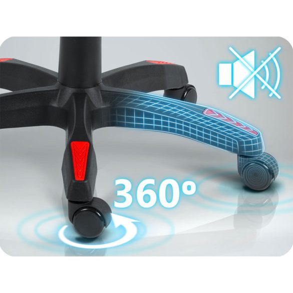 Gamer szék, Sofotel Draknor II, fekete-piros, 36–46 cm ülésmagasság, lábtartós, dönthető, derék- és fejpárnával, 150 kg teherbírás