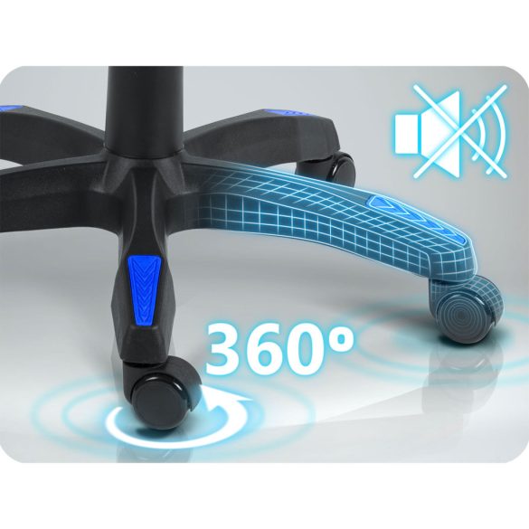 Gamer szék, Sofotel Draknor II, fekete-kék, 36–46 cm ülésmagasság, lábtartós, dönthető, derék- és fejpárnával, 150 kg teherbírás