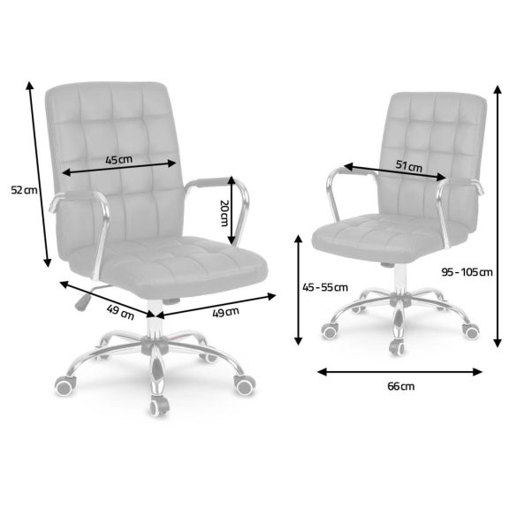 Irodai szék, Sofotel Benton, szürke, 95-105 cm, műbőr kárpit, ergonomikus háttámla, hintamechanika, gázliftes magasságállítás, gumírozott kerekek, 120 kg teherbírás
