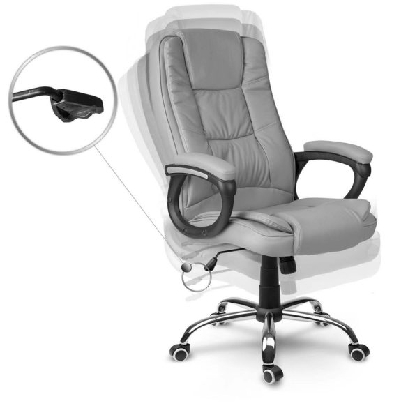 Irodai szék, Sofotel Porto, szürke, 47-55 cm ülésmagasság, duplán párnázott, dönthető és hintáztatható, gumírozott kerekek, 120 kg teherbírás