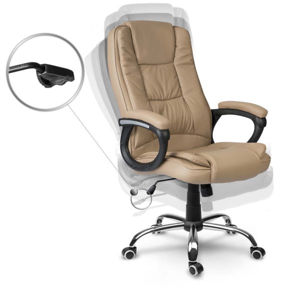 Irodai szék, Sofotel Porto, bézs, 47-55 cm ülésmagasság, duplán párnázott, dönthető és hintáztatható, gumírozott kerekek, 120 kg teherbírás