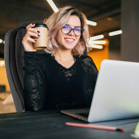 Irodai szék, Sofotel Porto, fekete szövet, 47-55 cm ülésmagasság, duplán párnázott, dönthető és hintáztatható, gumírozott kerekek, 120 kg teherbírás