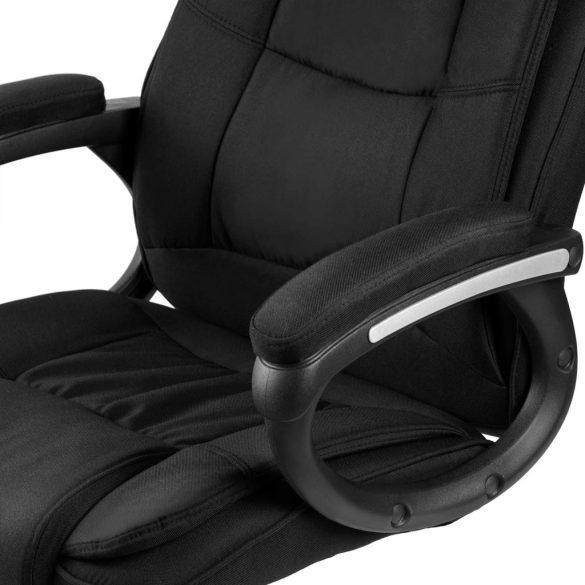 Irodai szék, Sofotel Porto, fekete szövet, 47-55 cm ülésmagasság, duplán párnázott, dönthető és hintáztatható, gumírozott kerekek, 120 kg teherbírás