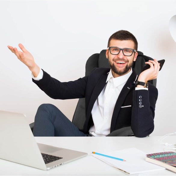 Irodai szék, Sofotel Porto, fekete szövet, 47-55 cm ülésmagasság, duplán párnázott, dönthető és hintáztatható, gumírozott kerekek, 120 kg teherbírás